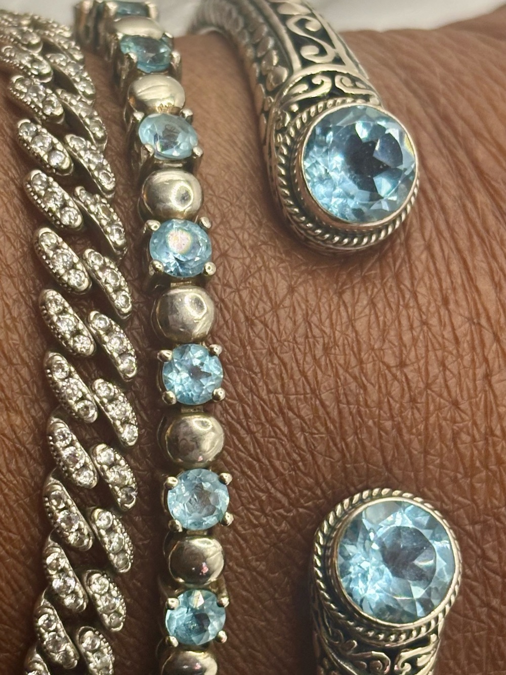 Annika Witt Sterling Silver Blue Topaz Bali Style Cuff Bracelet